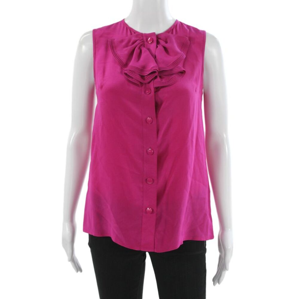 Tibi Women Basic Silk Sleeveless Round Neck Pink Blouse Size 2
